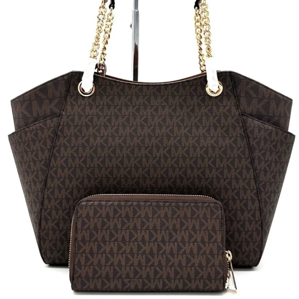 Michael Kors Large Jet Set Travel Chain Shoulder Bag & Flat Phone Case Wallet - Picture 5 of 14